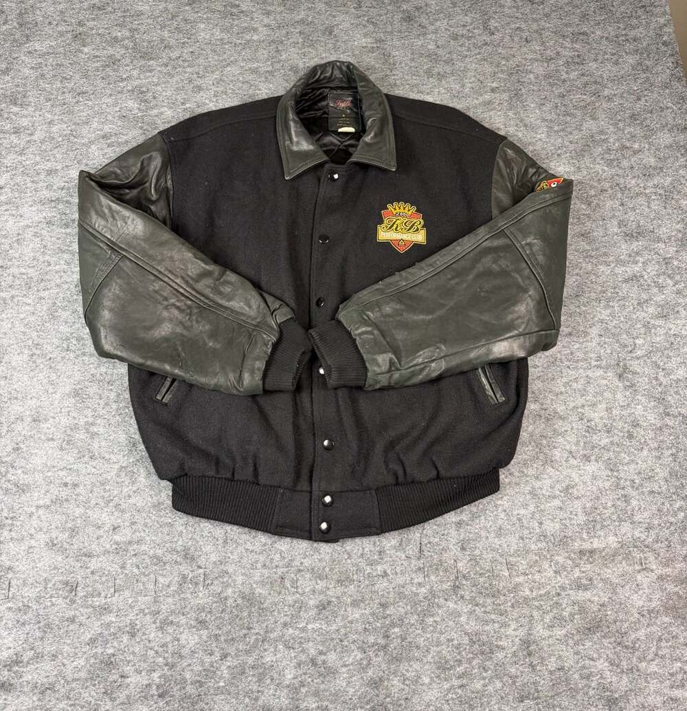 Vintage KB Performance Club Varsity Jacket Size L Black Leather Wool